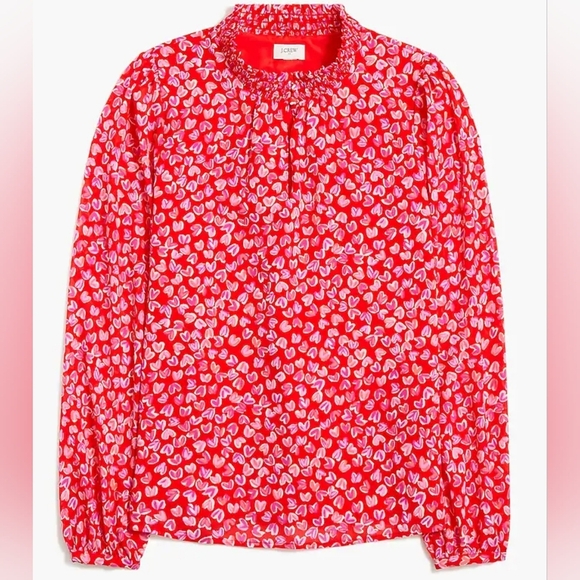 J. Crew Smocked keyhole Heart Print Top S - Picture 1 of 2